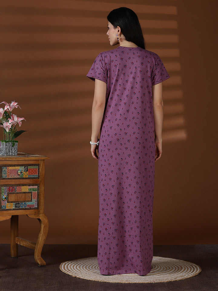 Cotton blend soft daily wear nighty for women in violet