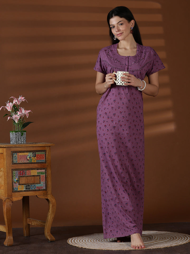 Cotton blend soft daily wear nighty for women in violet