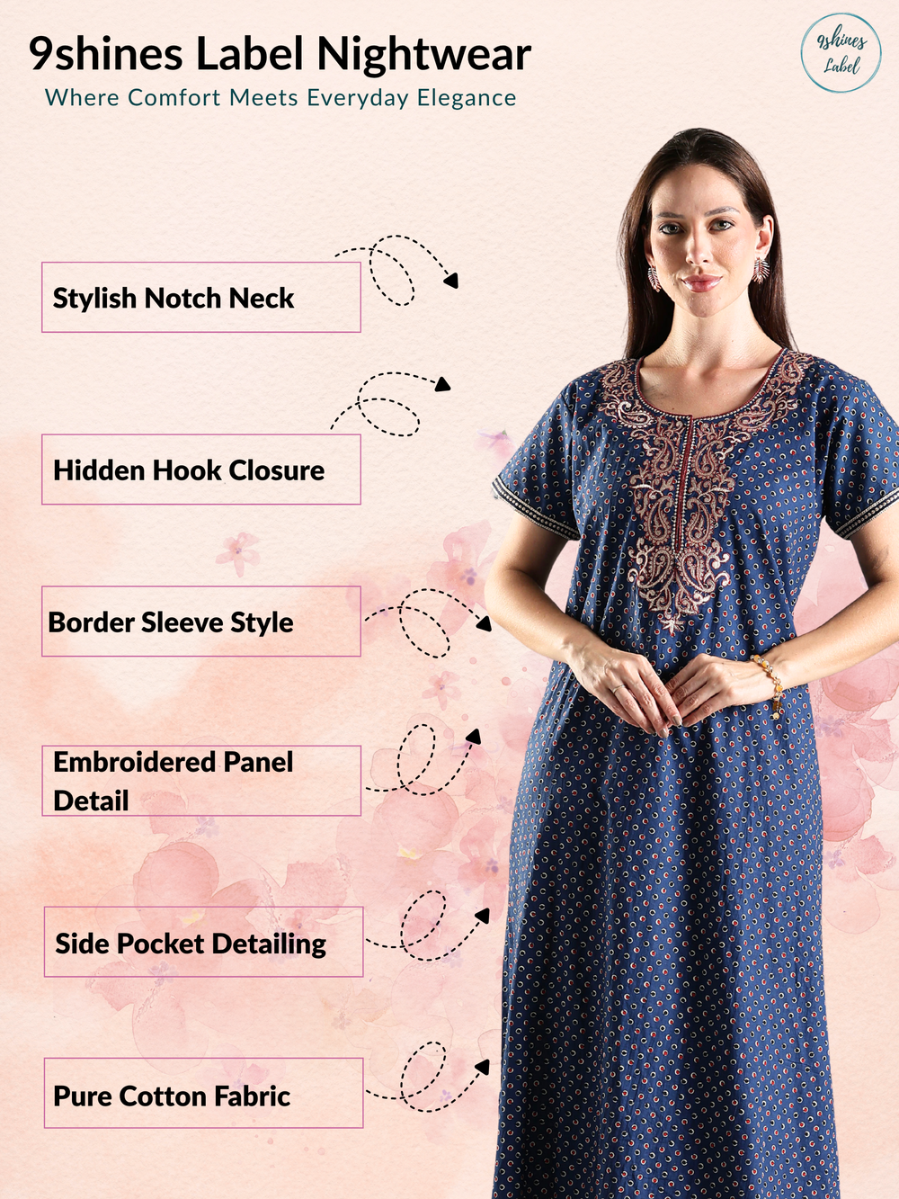 Blue soft daily wear pure cotton nighty for women