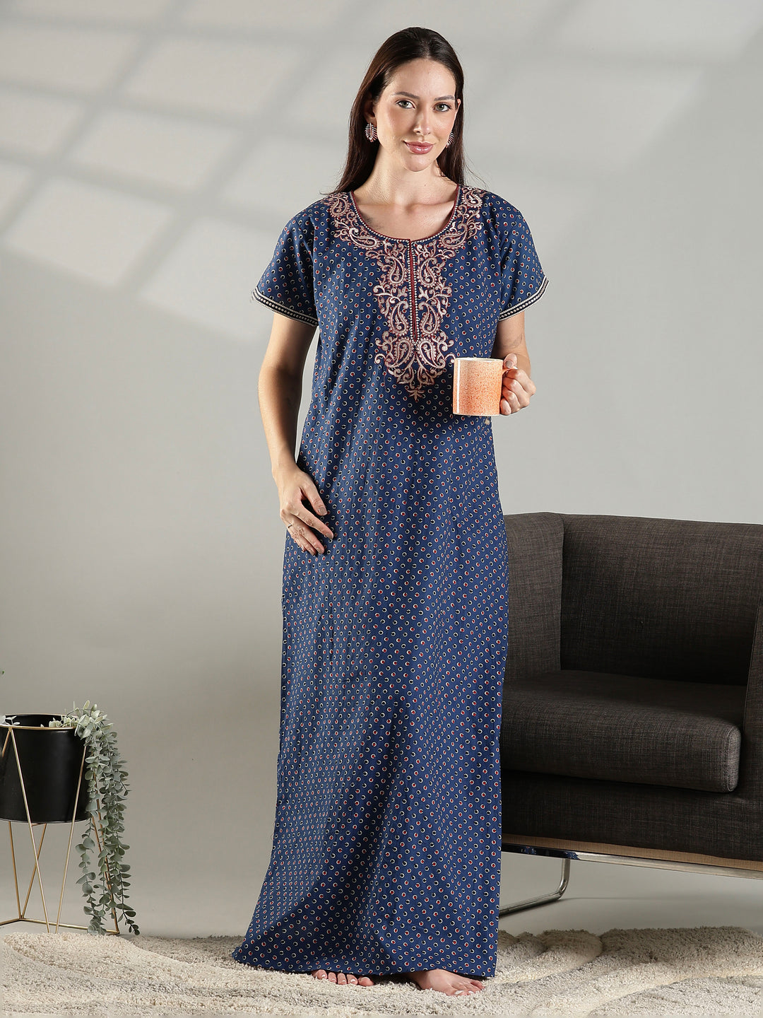 Blue soft daily wear pure cotton nighty for women