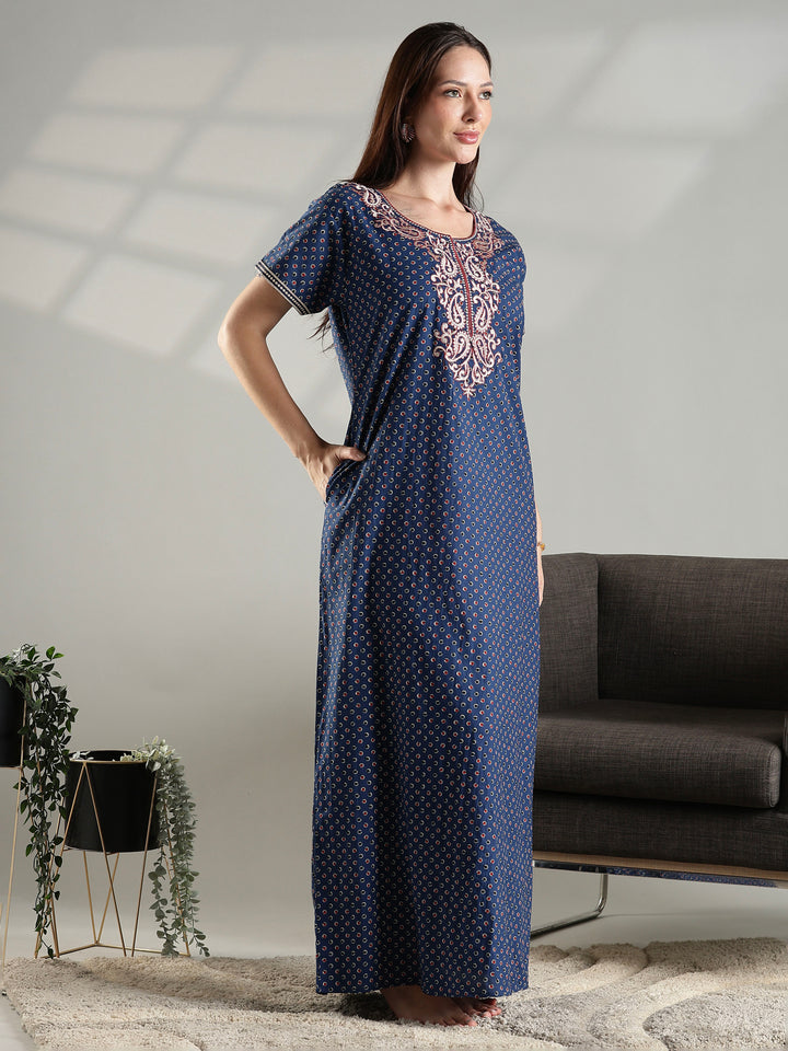Blue soft daily wear pure cotton nighty for women