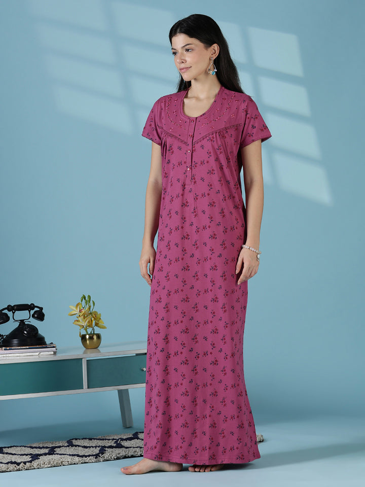 Rose floral daily wear soft sleepwear for women