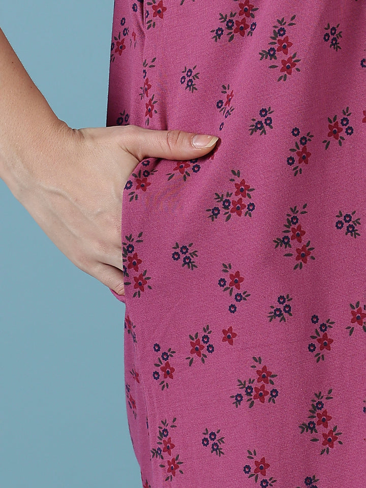 Rose floral daily wear soft sleepwear for women