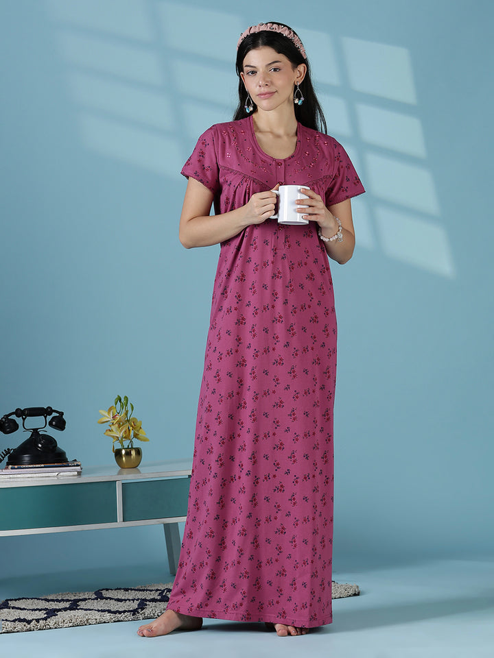 Rose floral daily wear soft sleepwear for women