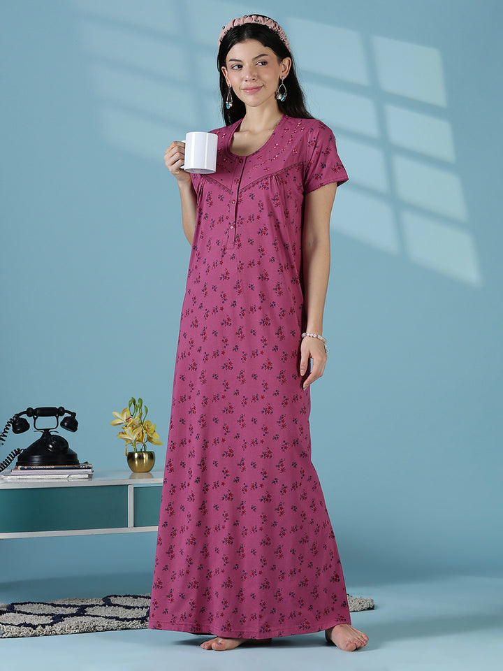 Rose floral daily wear soft sleepwear for women