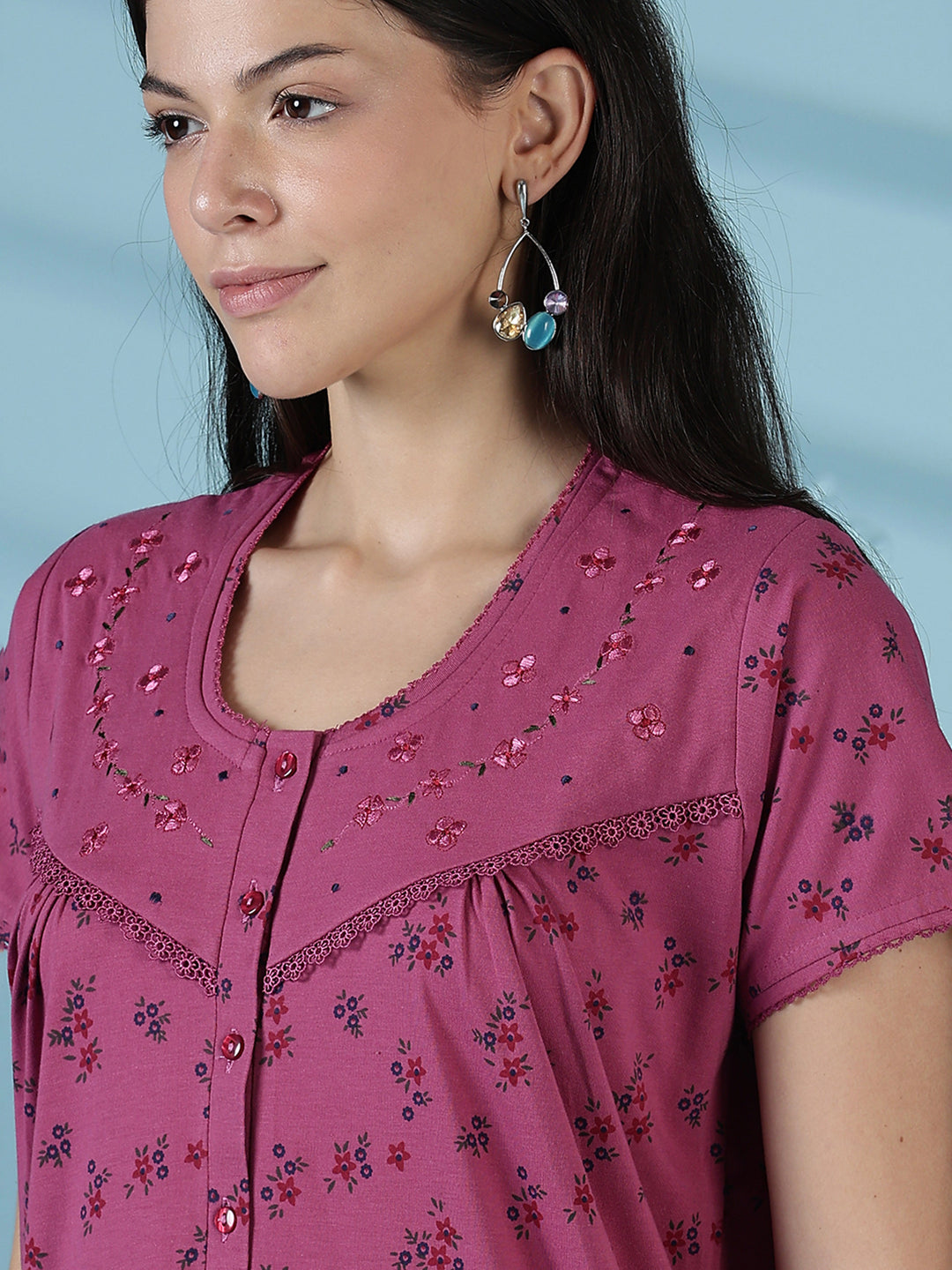 Rose floral daily wear soft sleepwear for women