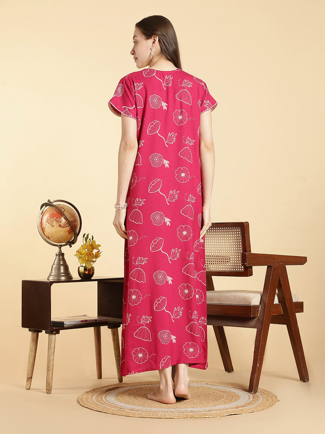 Daisy pink alpine floral a-line front open nighty