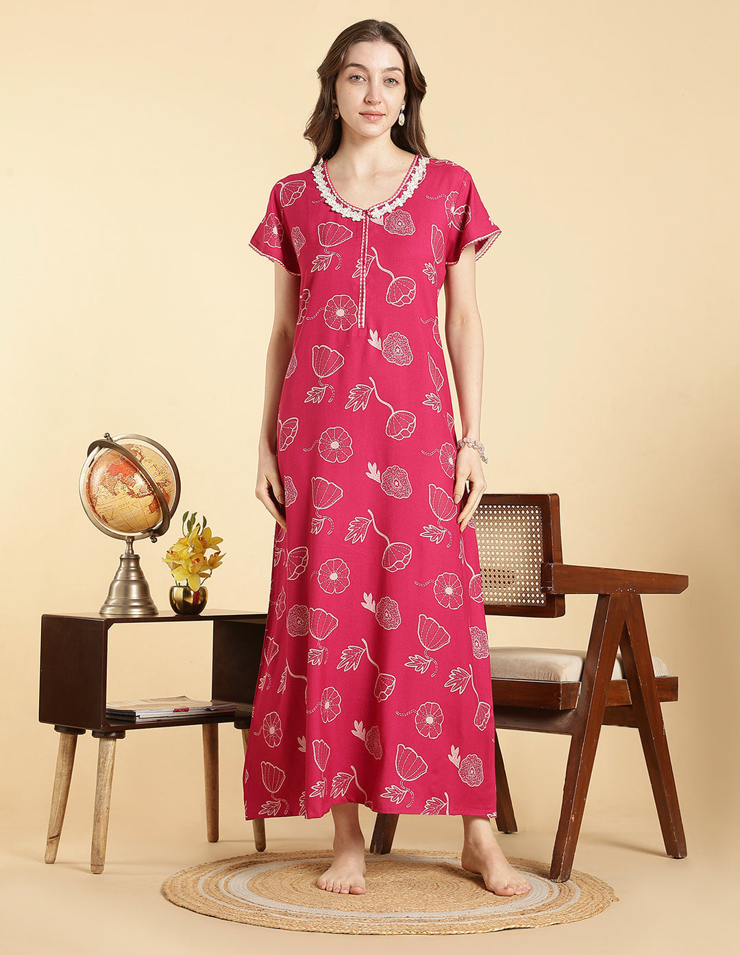 Daisy pink alpine floral a-line front open nighty