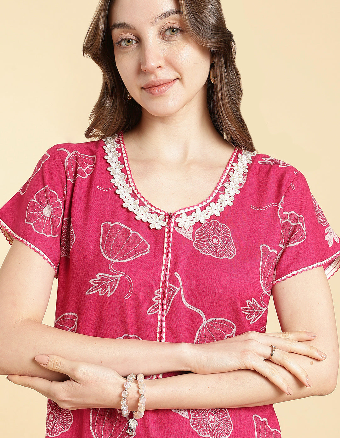 Daisy pink alpine floral a-line front open nighty