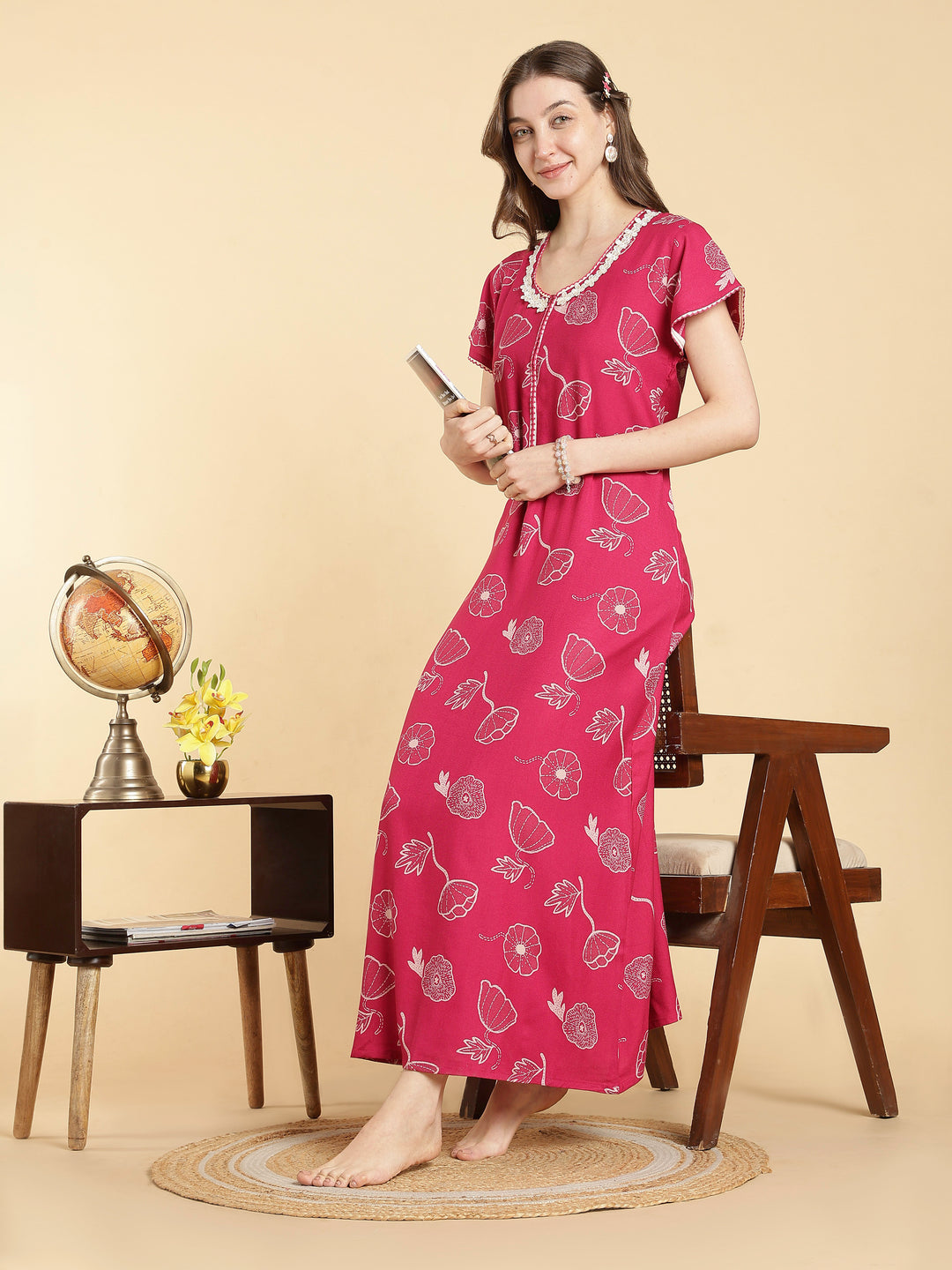 Daisy pink alpine floral a-line front open nighty