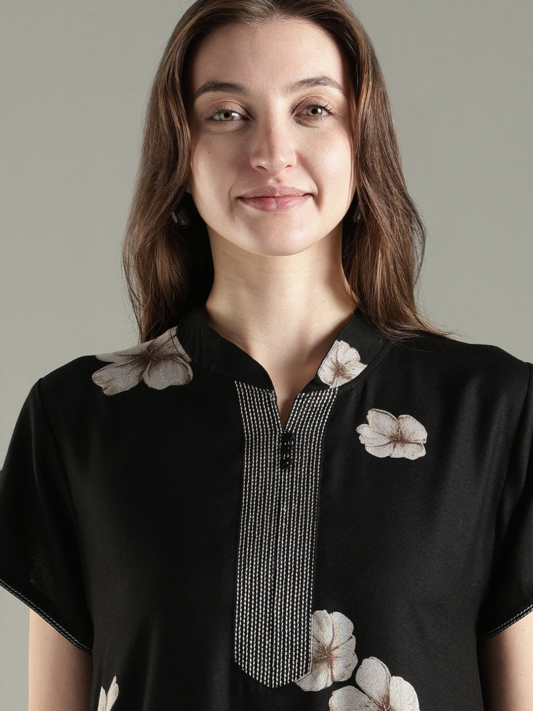 Alpine floral a line dark black nighty for women