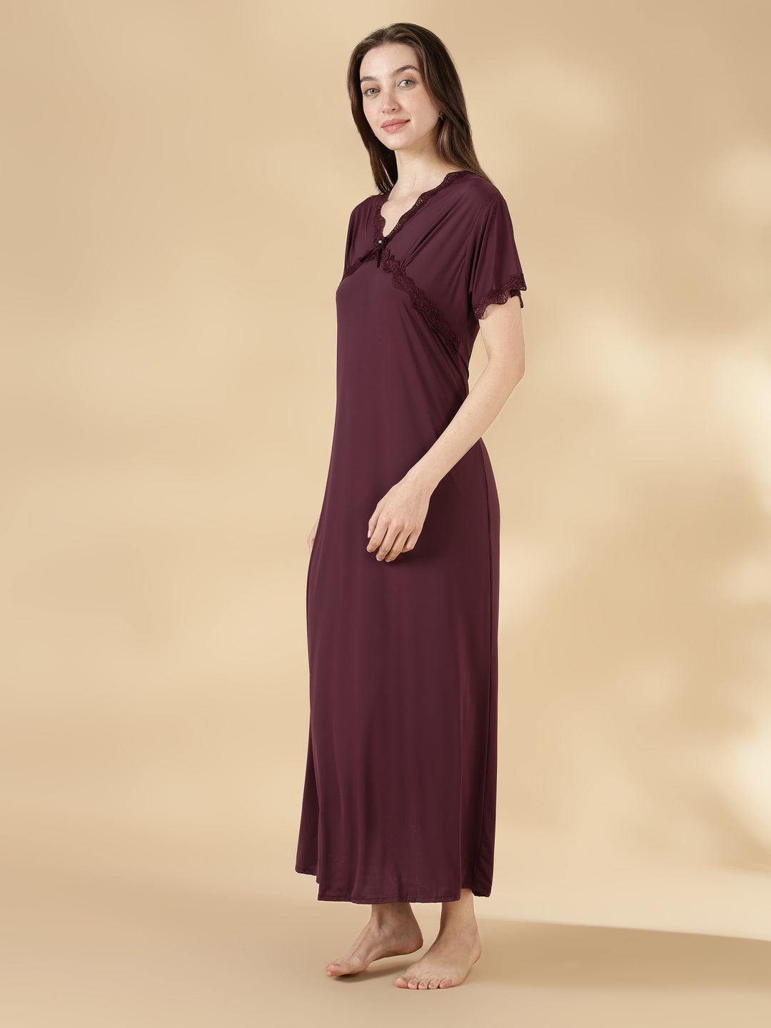 Malai satin designer nightwear for women in dark purple