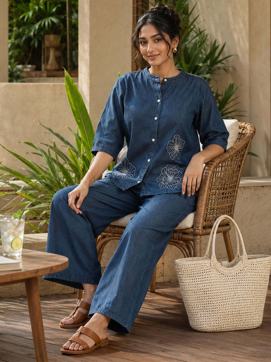 Denim co ord set for women lightweight travel wear