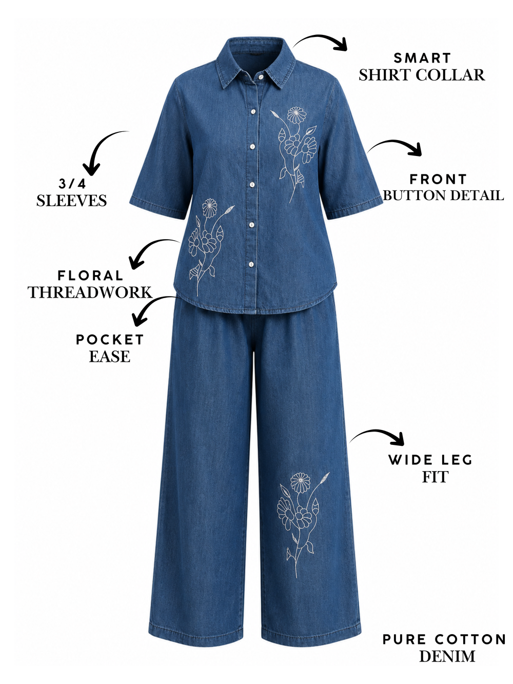Premium denim co ord set for women smart casual wear