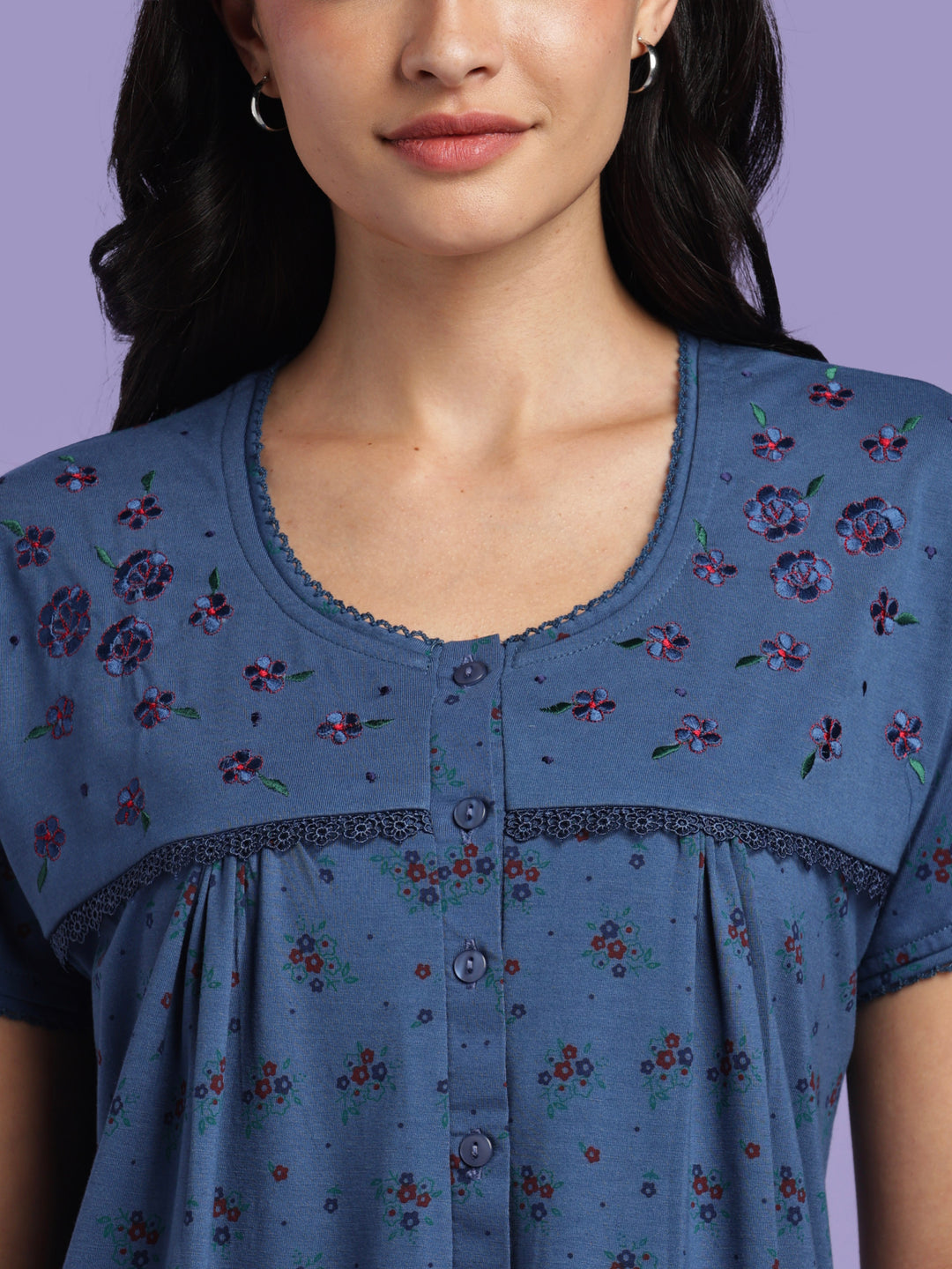 Denim sprig cotton blend nightydress for women online