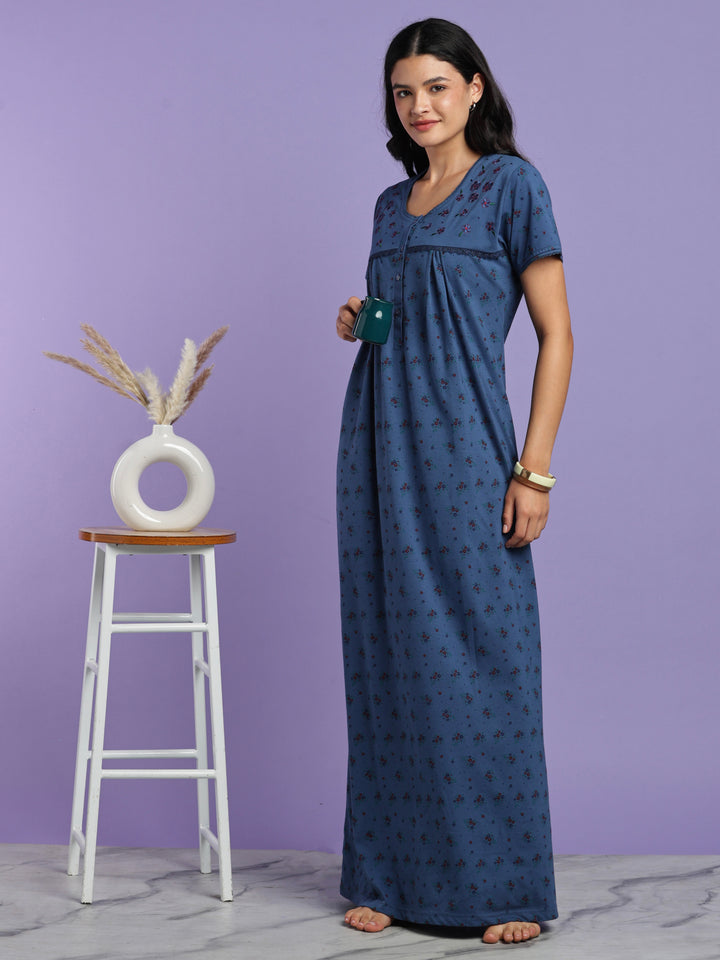 Denim sprig cotton blend nightydress for women online