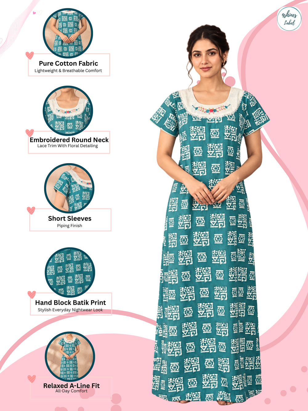 Pure cotton designer nighty dress for women online