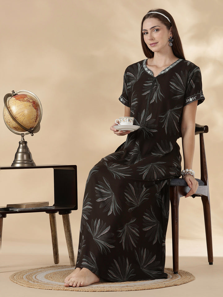 Dusk olive alpine floral cozy feeding nighty for women