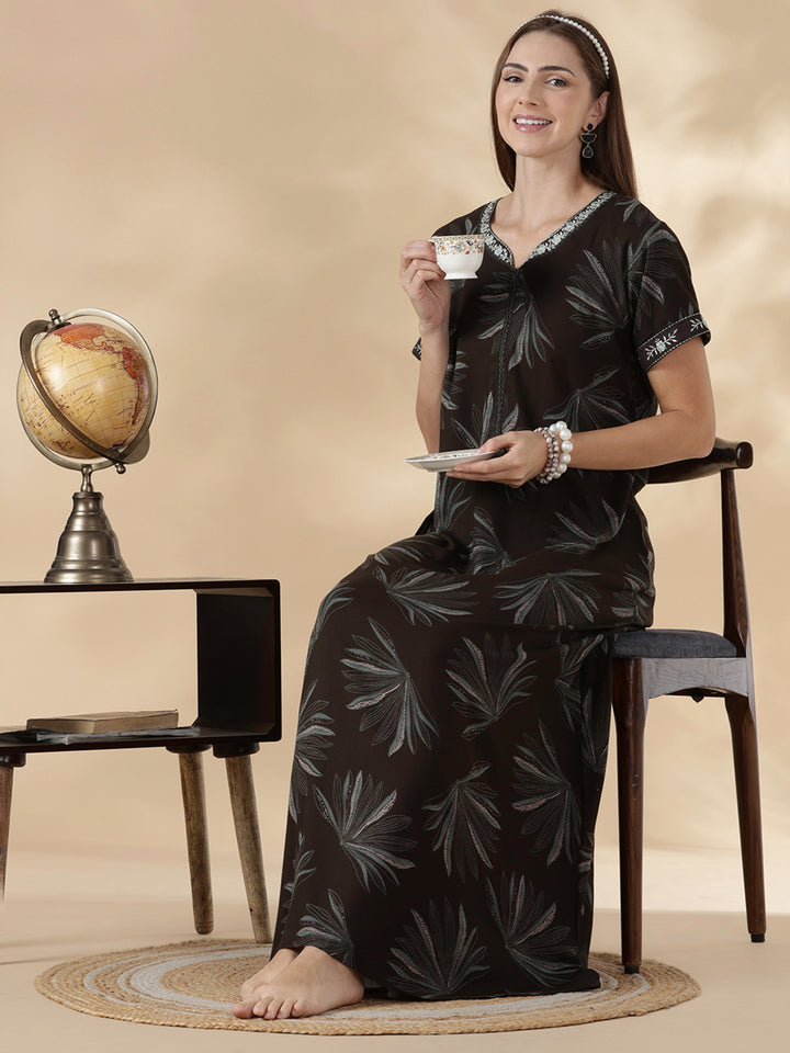 Dusk olive alpine floral cozy feeding nighty for women