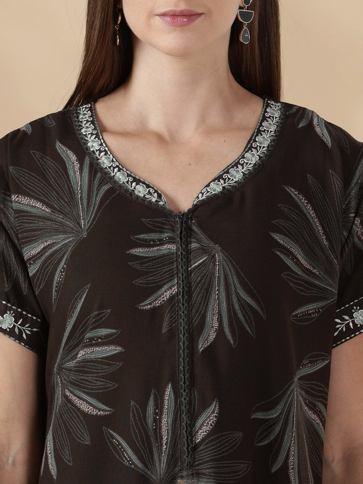 Dusk olive alpine floral cozy feeding nighty for women