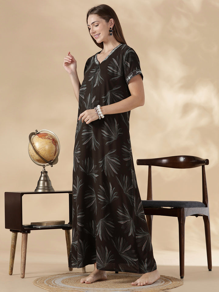 Dusk olive alpine floral cozy feeding nighty for women