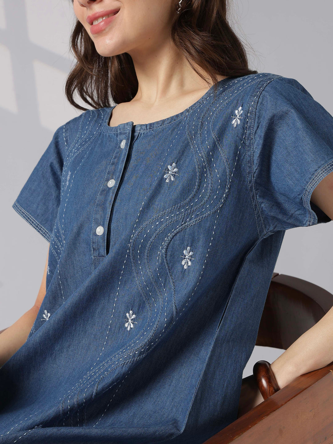 Wave stitch embroidered nighty dress for women online
