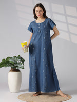 Elegant Wave Stitch Detailing Relaxed Fit Nighty for Everyday Comfort