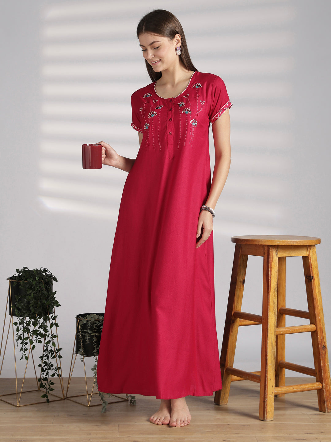 Alpine nighty for women with embroidery round neck online