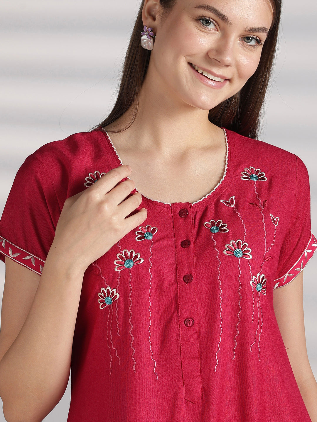 Alpine nighty for women with embroidery round neck online