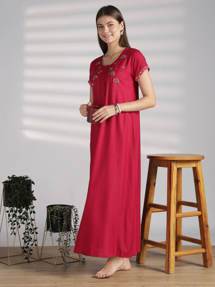 Alpine nighty for women with embroidery round neck online