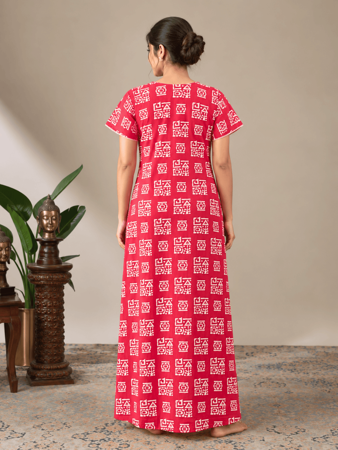 Pure cotton embroidered kaftan nighty for women online