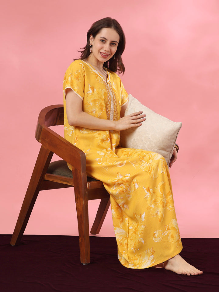Embroidered floral alpine nighty for women online