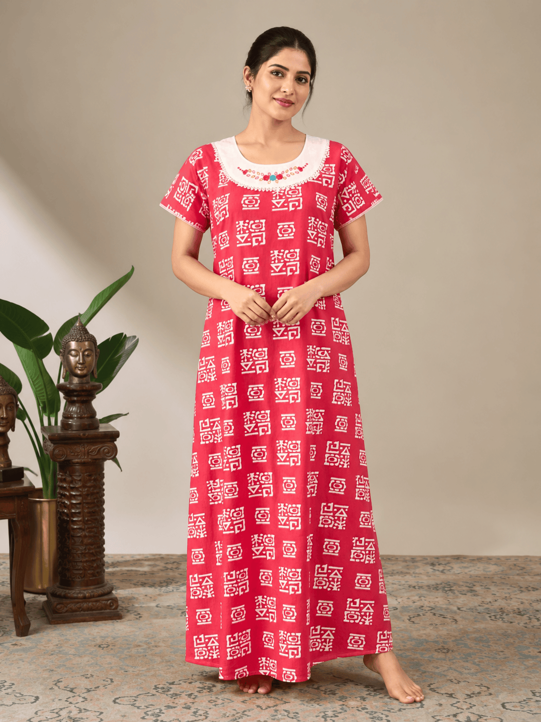 Pure cotton embroidered nighty dress for women online