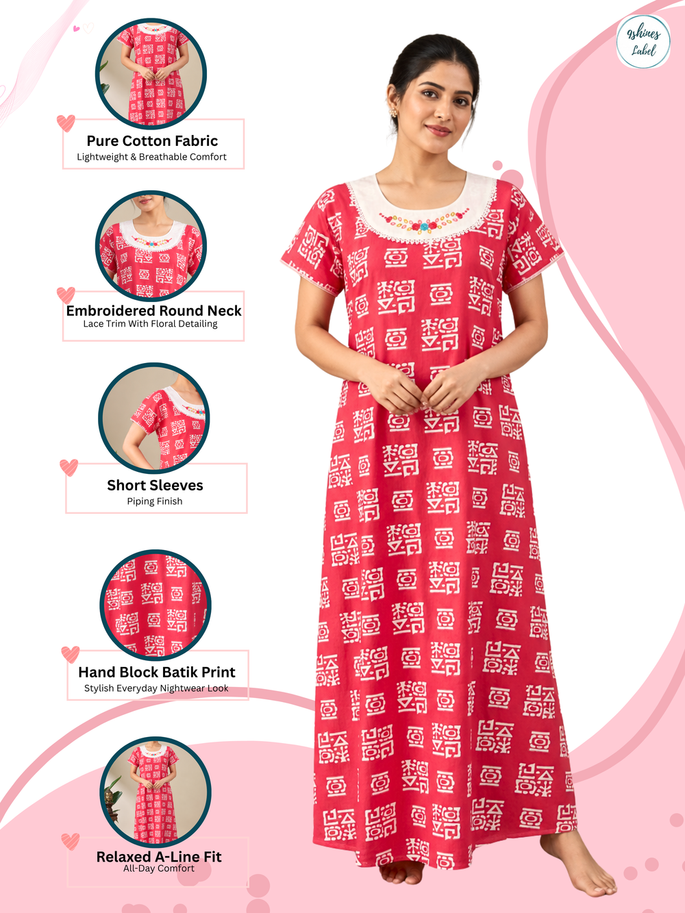 Pure cotton embroidered nighty dress for women online