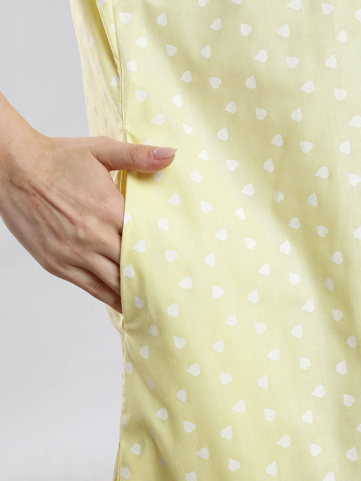 Heart print soft pure cotton sleeveless nighty for women