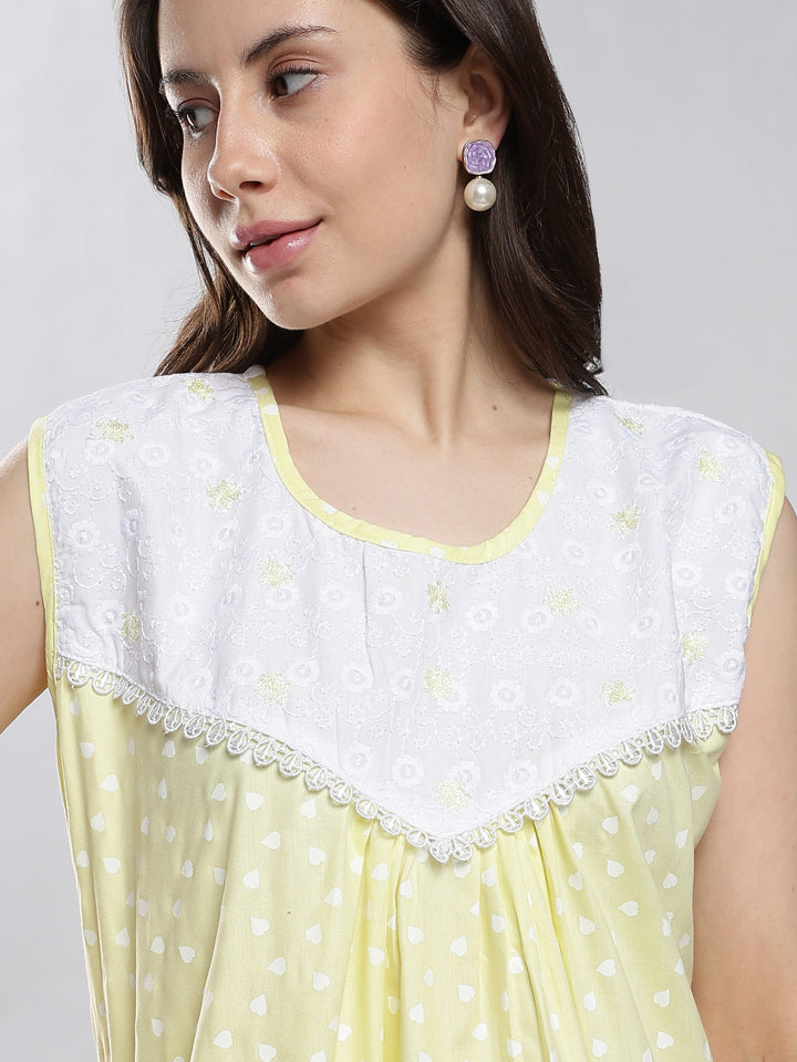 Heart print soft pure cotton sleeveless nighty for women