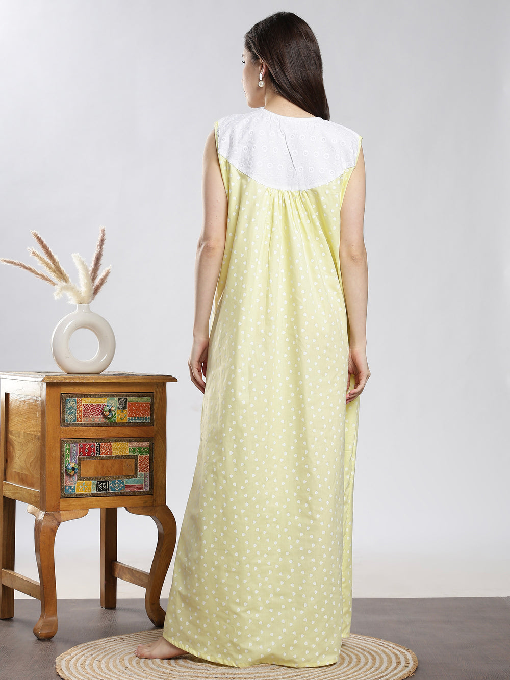 Heart print soft pure cotton sleeveless nighty for women