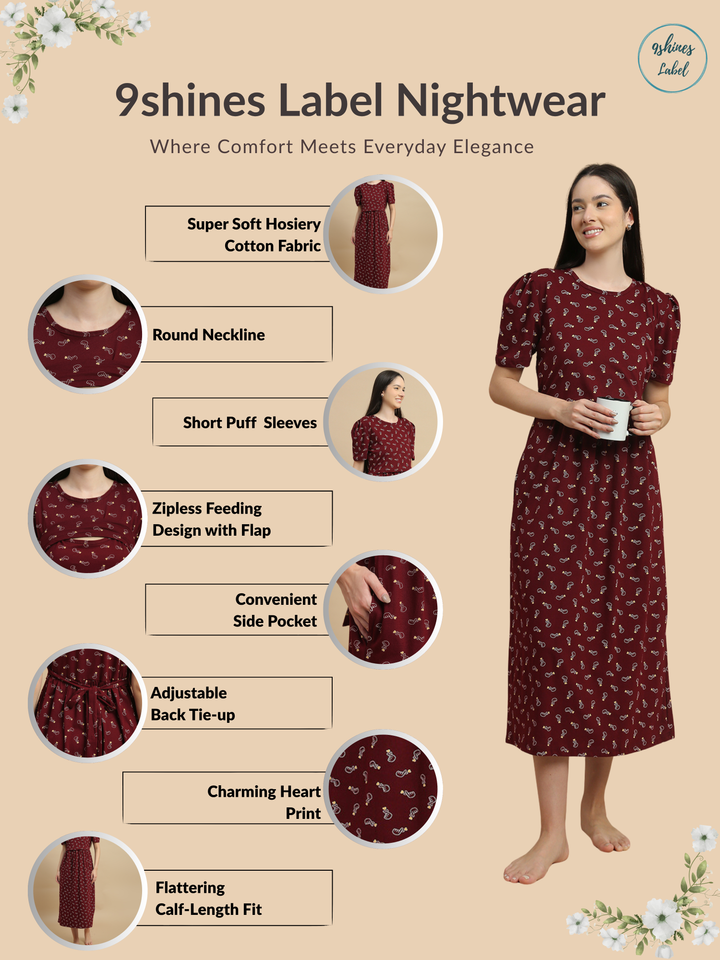 Berry hearts maternity and feeding nighty for women