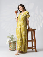 Embroidered Floral Alpine Nighty with Relaxed A Line Fit in Retro Green