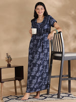 Blossom Blue Crush Cotton Designer Nighty for Women with Pocket