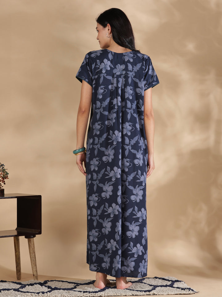 Blossom blue crush cotton designer nighty for women