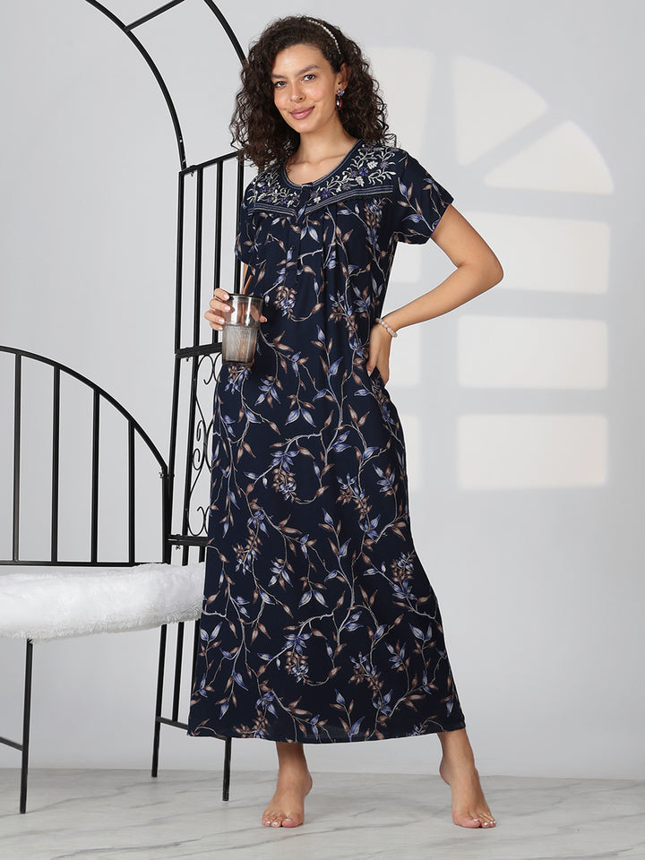 Sapphire blue latest nighty for women In alpine fabric