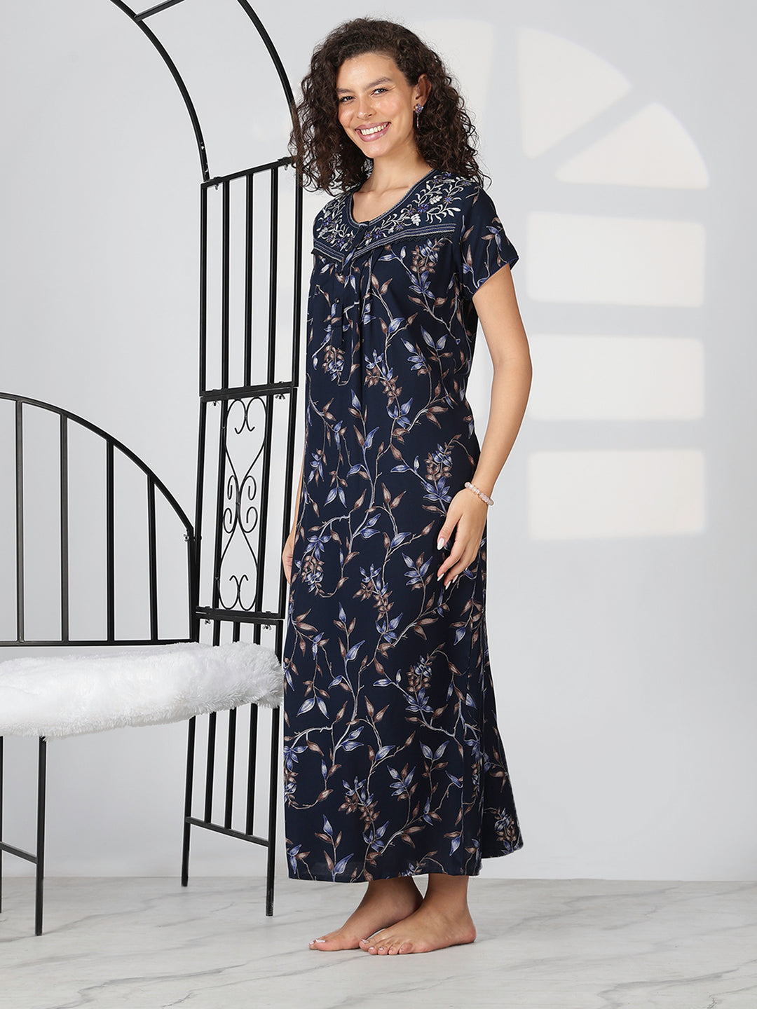 Sapphire blue latest nighty for women In alpine fabric