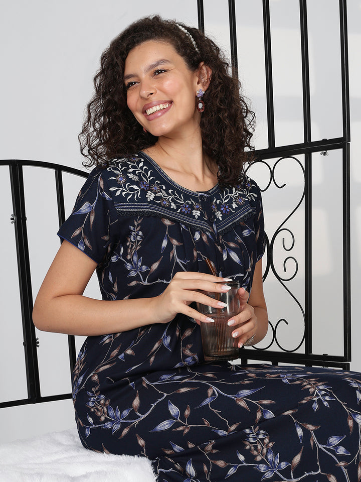 Sapphire blue latest nighty for women In alpine fabric