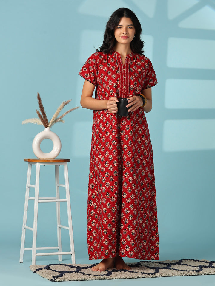 Pure cotton floral buti designer nighty for women online