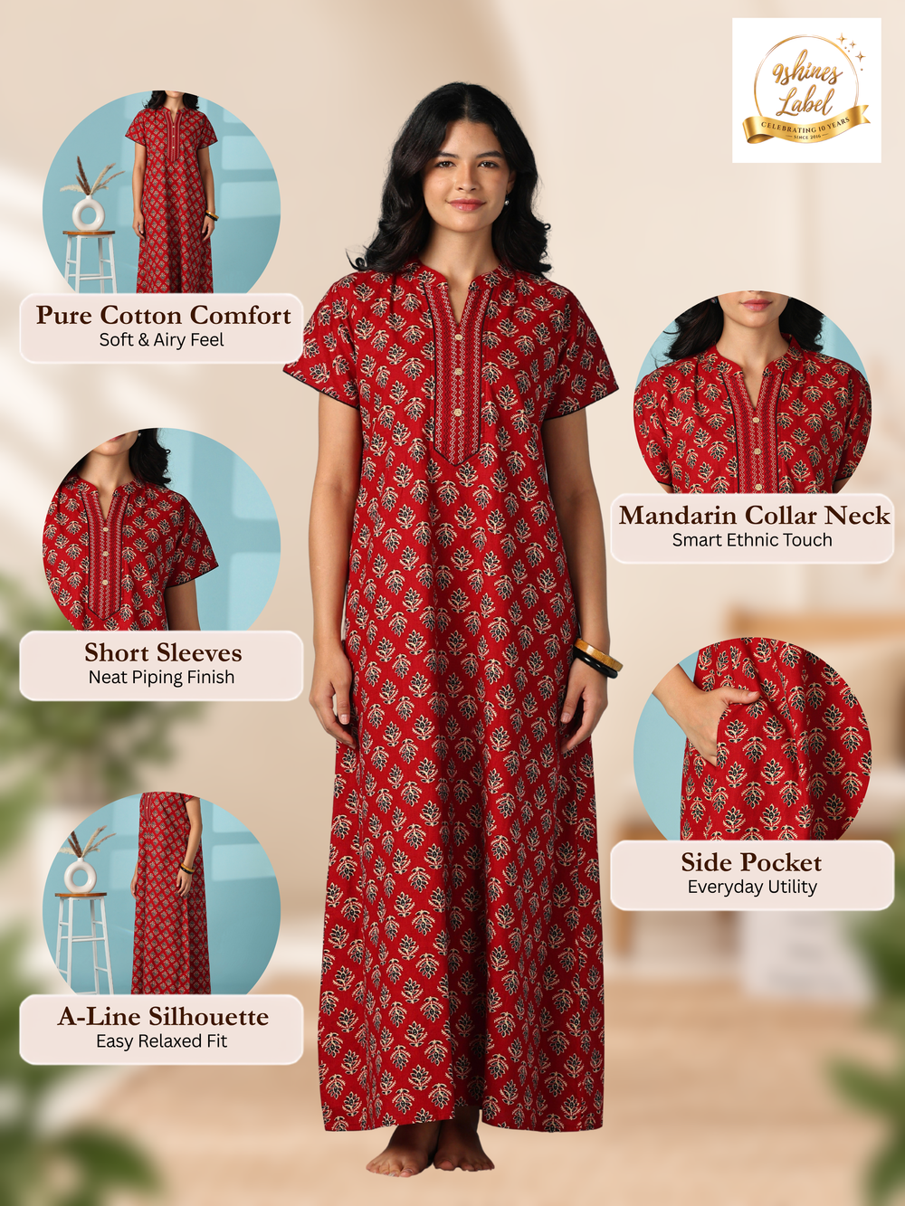 Pure cotton floral buti designer nighty for women online