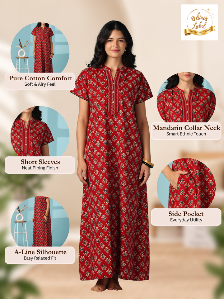 Pure cotton floral buti designer nighty for women online
