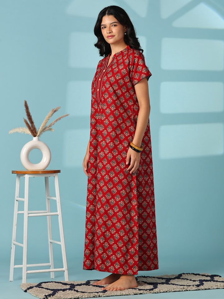 Pure cotton floral buti designer nighty for women online