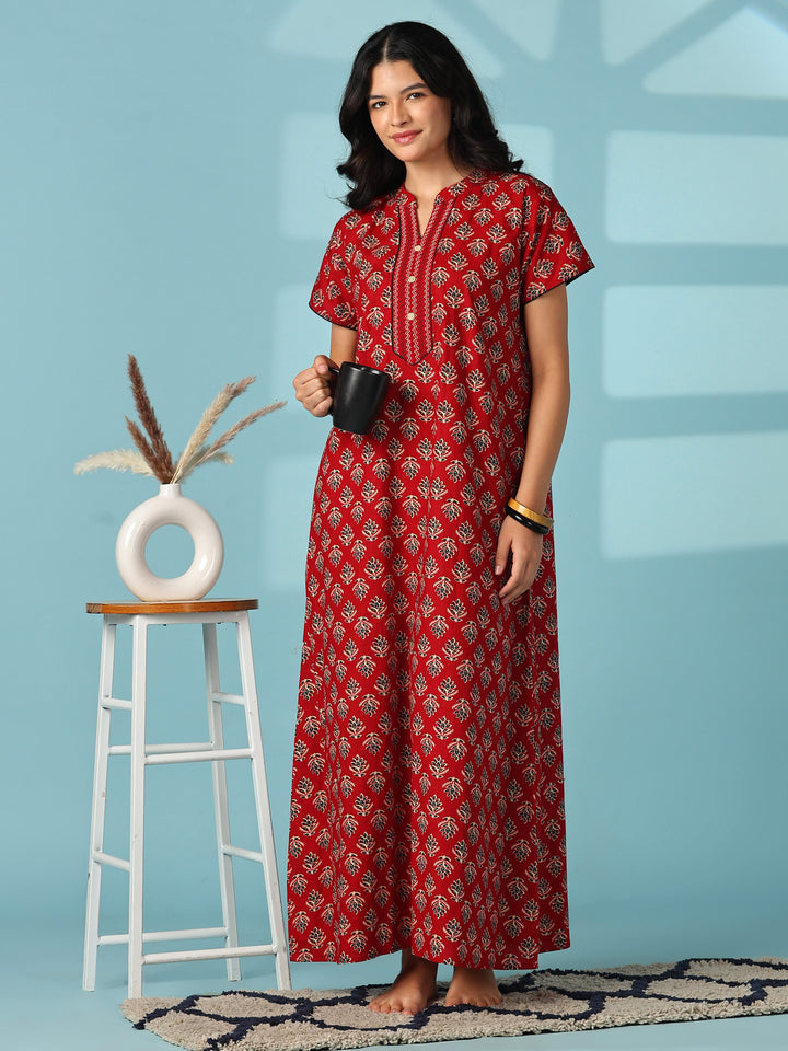 Pure cotton floral buti designer nighty for women online