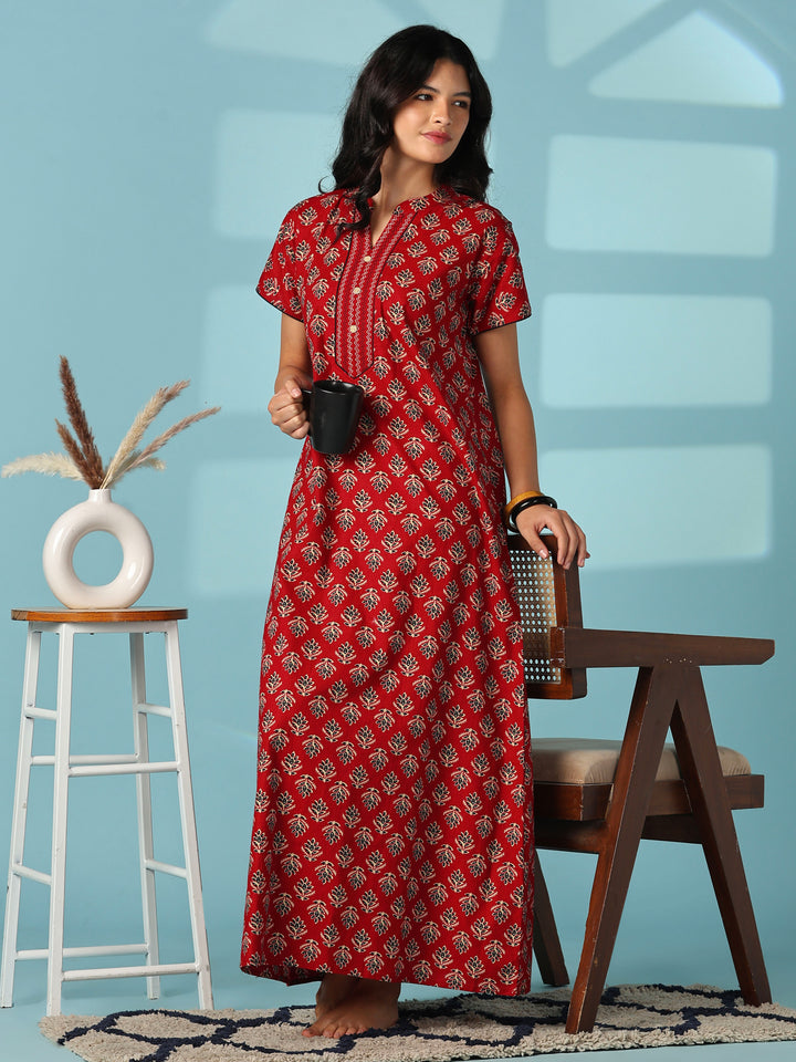 Pure cotton floral buti designer nighty for women online